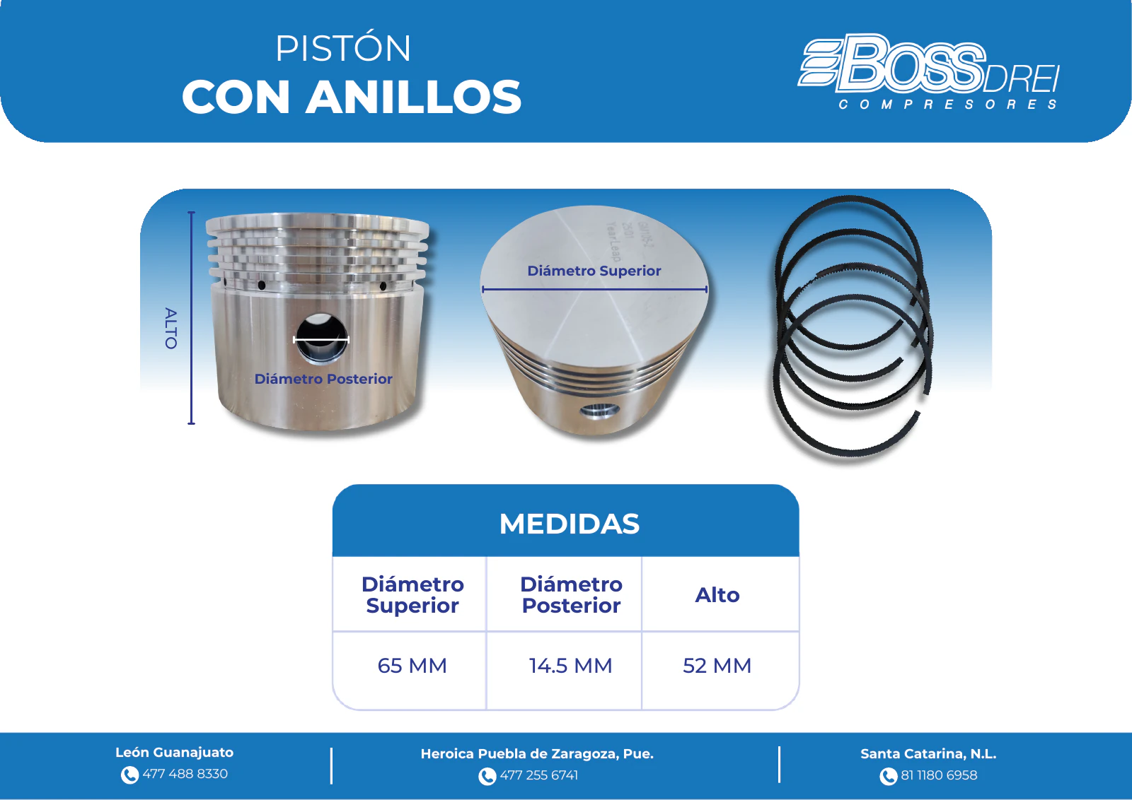 Pistón con anillos — Catálogo de Refacciones para Compresores Boss Drei, página 13 de 20
