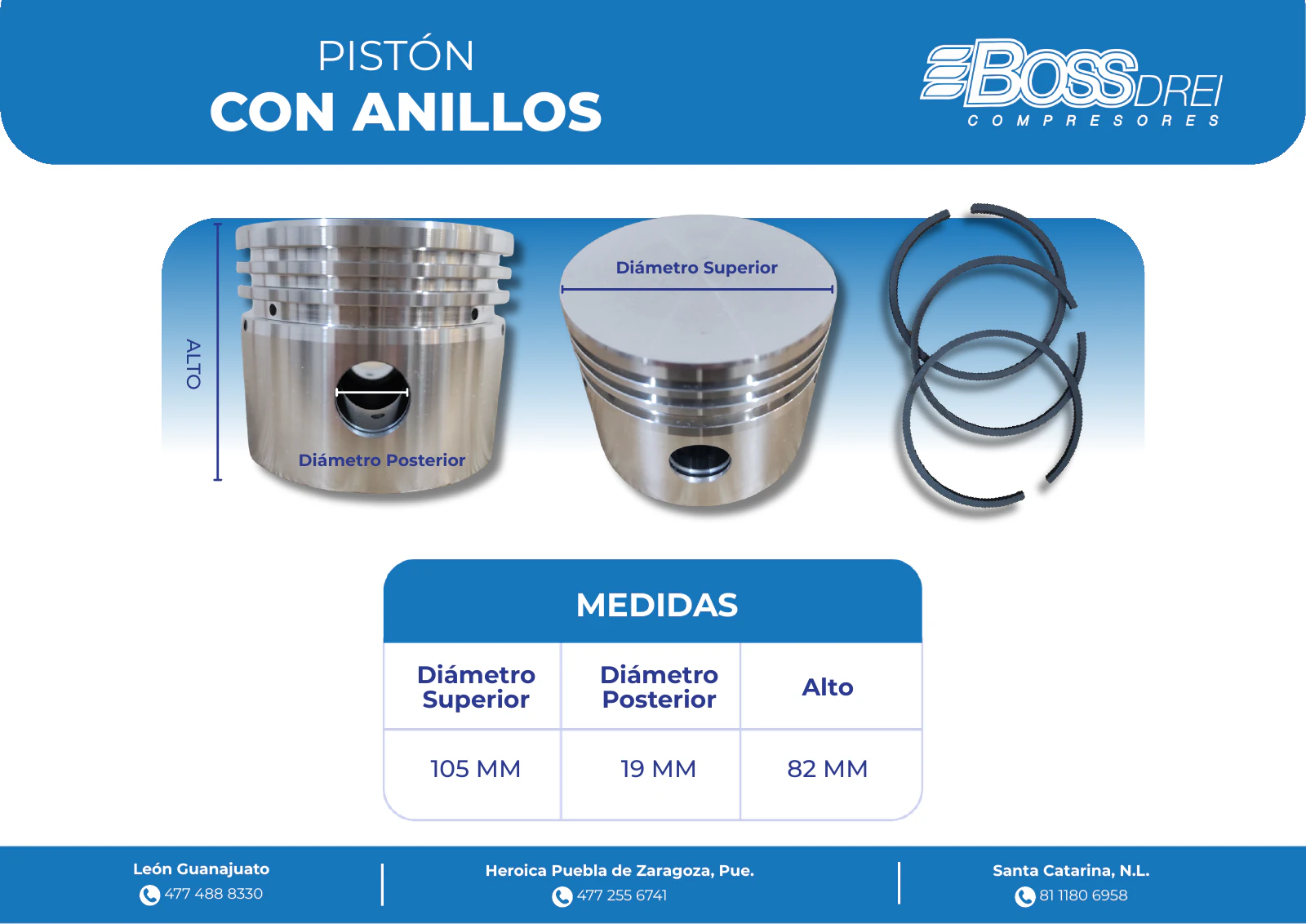 Pistón con anillos — Catálogo de Refacciones para Compresores Boss Drei, página 14 de 20