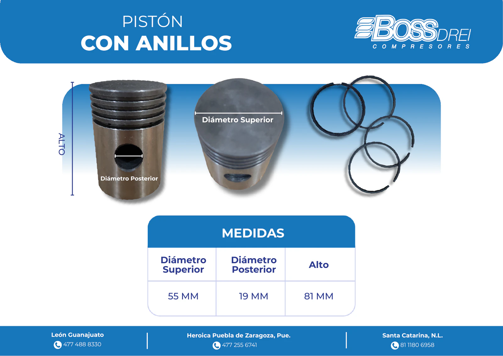 Pistón con anillos — Catálogo de Refacciones para Compresores Boss Drei, página 15 de 20